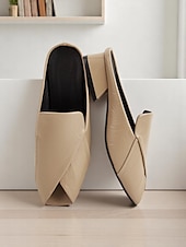 billige Tresko og tøfler til kvinner-kvinners peep toe muldyr – brettet design av kunstskinn mulesko for moderne arbeidsstil