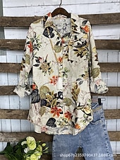 economico Camicie-Per donna Camicia Floreale Elegante Moderno Casual Manica Lunga Collo a V Top Regolari Quotidiano Stampato Blu marino Viola Cachi Estate