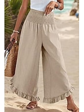 economico Pantaloni in lino e cotone semplici-Per donna Pantaloni in cotone e lino Pantaloni Eleganti Moda Streetwear Lunghezza intera Naturale Semplice Volant Elastico in vita All&#039;aperto Confortevole All&#039;aperto Vacanza Uscire Rosso arancione