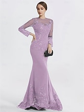 preiswerte SCHWARZ-Meerjungfrau Schwarzes Kleid Abendkleid Paillette Prom Kleid Funkelnd Formal Kleid Sweep  Brush Train Langarm Illusion Hals Spitze mit Applikationen Kleid für 2025 beeindrucken