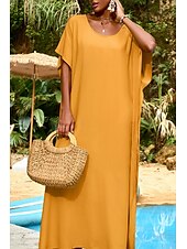 abordables Robes de plage-Femmes Maillots de Bain Vêtement couvrant Maillot de bain Tropical Tenues de plage Uni Fil en V Manches courtes Maillots de bain
