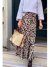 levne Grafické sukně-Dámské Sukně Čechy Na běžné nošení Cikánský Maxi Střední vzestup Sukně Leopard Tisk Lehce elastické Dovolená ulice Hnědá Léto Polyester