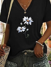 abordables T-shirt floral-Femmes T-shirt Fleuri Graphique Plantes ancien Élégant Classique Manche Courte Col en V Hauts Réguliers Quotidien Week-end Imprimé Noir Gris Été Printemps