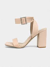 cheap Wedding Guest-Women's Comfortable Block Heel Dress Sandals – Open Toe Ankle Buckle Heels for Weddings, Cocktail, Prom &amp; Events