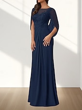 preiswerte Bodenlänge-A-Linie Brautmutterkleid Hochzeitsgast Elegant Rundhalsausschnitt Bodenlang Chiffon Ärmellos mit Applikationen Raffung 2025