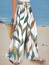 economico gamba larga e vita alta-Per donna Gamba larga Chinos Vacanza Lunghezza intera Vita Alta Floreale Grafico Stampa Calore Termico Traspirante Morbido Micro-elastico Vacanza Casuale Casual Quotidiano Bianco Estate Primavera