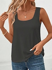cheap White tee-Women&#039;s Tank Top Tee Top Plain Fashion Modern Sleeveless Square Neck Regular Tops Daily Beach Wear Black White Gray Summer