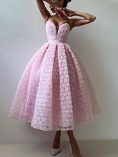 baratos Vestidos Longos &amp; Gowns-Vestidos de Coquetel em A Vestido Estilo Celebridade Formal para Casamento Comprimento até o Chão Sem Manga Decote Profundo Cinto Faixa Tule com Flor de Rosa