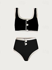 cheap Bikini Sets-Women&#039;s Swimwear Bikini 2 Piece Swimsuit Patchwork Tropical Beach Wear Color Block U Neck Sleeveless Bathing Suits