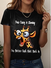 cheap Humor&amp;Quotes tee-Women&#039;s T Shirt Graphic Animal Letter Stylish Classic Casual Short Sleeve Crew Neck Regular Tops Daily Print Black White Pink Blue Purple Summer