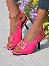 olcso Öltöny szandál-női barna, slingback peep-toe magassarkú – strasszokkal díszített középsarkú az elegáns napi ruhákhoz és romantikus estékhez