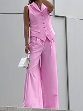 cheap Women’s Short Sets-Women&#039;s Active Basic Cotton Linen Sets Vest Pants Sets Sleeveless Shirt Collar Solid Color Dubbele Rij Knopen Outdoor Date Pink Blue Summer Regular Fit