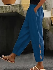 cheap Plain Cotton Linen Pant-Women&#039;s Cotton Linen Pants Chinos Fashion Streetwear Ankle-Length High Waist Plain Pocket Elastic Waistband Comfy Soft Comfortable Micro-elastic Outdoor Street dark brown Deep Green Wine Robin&#039;s Egg