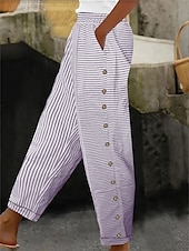 economico Pantaloni in cotone e lino con grafica-Per donna Pantaloni in cotone e lino Essenziale Casual Lunghezza intera Vita Alta A righe Tasca Elastico in vita Stampato Comodo All&#039;aperto Confortevole Streetwear Abbigliamento quotidiano Uscire