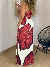 levne Neformální květinové šaty-Dámské Dlouhé šaty Maxi šaty Plášťové šaty Letní šaty Elegantní Dovolená Rande Běžný S lístky Bez rukávů Jedno rameno Rubínově červená Hnědá Léto