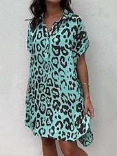 cheap Women&#039;s Graphic Tops-Women&#039;s Mini Dress Shirt Dress Casual Dress Summer Dress Fashion Modern Daily Weekend Regular Fit Floral Leaf Long Sleeve Shirt Collar Black White Blue Green Summer