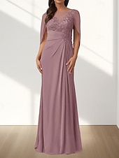 preiswerte Bodenlänge-A-Linie Brautmutterkleid Hochzeitsgast Elegant Rundhalsausschnitt Bodenlang Chiffon Ärmellos mit Applikationen Raffung 2025