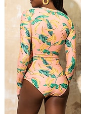 billiga One-piece-baddräkter-Dam Badkläder En bit Baddräkt Dragkedja Tropisk Standkläder Blomma Rund hals Ärmlös Baddräkter