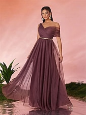 economico BLU-Abiti da festa A-Line Quinceañera Abito da festa Matrimonio Ospite di matrimonio Lunghezza del pavimento Senza maniche Scollo a V Tulle Senza schienale con Faldini