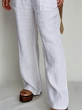 economico Pantaloni in lino e cotone semplici-Pantaloni ampi in cotone e lino A tinta unita Chinos Pantaloni baggy Basic Casual Lunghezza intera Vita alta Semplice Pockets Fascia elastica Comfort All&#039;aperto Micro-elastico Vacanze Strada