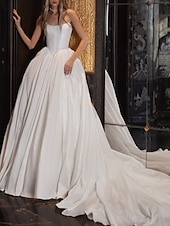 cheap Formal Wedding Dresses-Hall Vintage Royal Style Bustier Drop Waist Wedding Dresses Ball Gown Sleeveless Chapel Train Taffeta Bridal Gowns With Solid Color