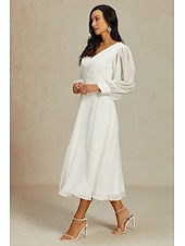 economico Abiti bianchi-Abiti da sposa Linea ad A Scollo a V Manica Lunga Lunghezza alla caviglia Chiffon Abiti da sposa Con Tinta unita 2025