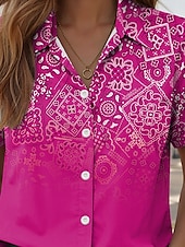 olcso Női Boho Felsők-Női Ing Ombre Grafika Paisley Napi Alkalmi Rövid ujjú Állógallér Normál felsők Napi Rubin Medence Fukszia Nyár Tavasz