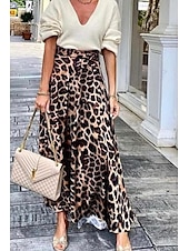 levne Grafické sukně-Dámské Sukně Čechy Na běžné nošení Cikánský Maxi Střední vzestup Sukně Leopard Tisk Lehce elastické Dovolená ulice Hnědá Léto Polyester