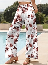 abordables jambe large et taille haute-Femmes Jambe large Chinos Pantalons Amples Vacances ancien Mode Longueur complète Taille haute Fleuri Graphique Cordon de serrage Impression Respirant Doux Micro-Élastique Vacances Rue Décontracté