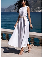 olcso Nyári ruhák-Női Midi ruha Swing ruha nyári ruha Elegáns Napi Alkalmi Normál Tiszta szín Ujjatlan Terített nyak Fehér Rubin Sötétkék Világoskék Nyár