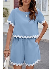abordables Ensembles courts pour femmes-Ensembles de shorts de mode streetwear pour femmes en 2 pièces à manches courtes à col rond en couleur unie imprimé décontracté quotidien noir rose bleu été coupe régulière