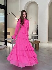 billiga Aftonklänningar-A-Linje Quinceanera Klänningar Elegant Klänning Formell Bröllop Golvlängd Lång Ärmar Hög Hals Chiffon med Volanger