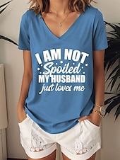 ieftine Umor &amp; Citate tricou-Pentru femei Tricou Grafic Scrisă Stilat Casual Manșon scurt În V Topuri obișnuite Zilnic Imprimeu Albastru piscină Mov Trifoi Vară