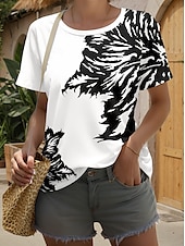 tanie T-shirt boho-Damskie Podkoszulek Kwiaty Graficzny Geometryczny Elegancki Nowoczesny Codzienny Krótki rękaw Okrągły dekolt Zwykłe topy Codzienny Weekend Nadruk Czarny Lato Wiosna