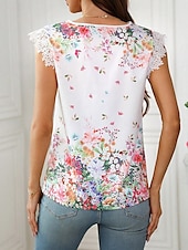 economico Canotta Floreale-Per donna Canotta a canotta Floreale Grafico Quotidiano Casual Senza Maniche Scollo a V Top Regolari Quotidiano Pizzo Patchwork Stampato Bianco Estate