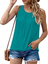 baratos Camisolas &amp; Baby Dolls de mulher-Mulheres Camisola Regata Côr Sólida Diário à moda Casual Sem Manga Gola Redonda Tops regulares Diário Preto Branco Azul Real Azul Verão