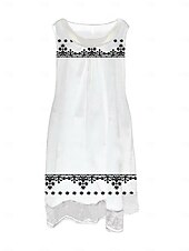 voordelige Afdrukken Bloemen Jurken-Dames Halflange jurk Tank-jurk Modieus Klassiek Buiten Dagelijks Weekend Normale pasvorm Grafisch Geometrisch Mouwloos Strakke ronde hals Zwart en Wit Lente Herfst