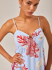 preiswerte Blumenkleider-rotes Urlaubs-Camisolekleid mit Meeresmotiv