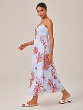 preiswerte Blumenkleider-rotes Urlaubs-Camisolekleid mit Meeresmotiv