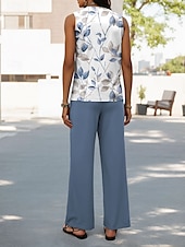 cheap Two Piece Sets-Women&#039;s Pants Sets Vacation Daily  Sleeveless U Neck Floral Graphic Casual Daily Blue Purple Green Summer Regular Fit