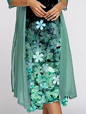 economico Abito Floreale-Per donna Insieme del vestito Abito Estivo Casual Floreale Stampato Abito Midi Manica 3/4 Girocollo All&#039;aperto Quotidiano Rosa Blu Verde Estate Primavera Vestibilità regolare
