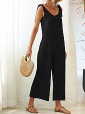 cheap Formal Jumpsuits-Women's Normal Dungarees Jumpsuit Streetwear Solid Color Sleeveless V Neck Backless Pocket Street Daily Regular Fit Black White Light Green Summer