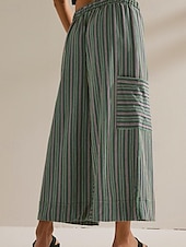 abordables jambe large et taille haute-Femmes Slacks Pantalons Streetwear Occasionnel Longueur complète Naturel Rayé Avec Poches Conception à cordon élastique Confortable Extérieur Rue Sortir Rouge orangé Bleu ciel clair Marine fonc