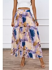 abordables Jupes en mousseline-Femmes Jupe Mode Maxi Taille Basse Jupes Teinture par nouage Plissé Imprimé Micro-Élastique Vacances Décontracté Quotidien Violet Été Polyester