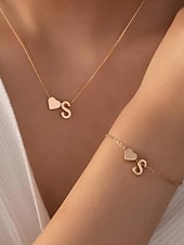 billige Halskjede for kvinner-26 initialer personlig gullhjertebokstavkjede og armbåndsett - utsøkte bokstavsmykker for kvinner og jenter, romantisk gave til eksamen, bursdag eller valentinsdag