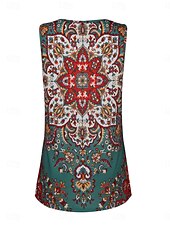 abordables Boutique Graphique Débardeurs &amp; Camis-Femmes Débardeur caraco Graphique Bohème ancien Quotidien Sans manches Col en V Hauts Réguliers Quotidien Imprimé Noir Vert Été
