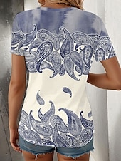 tanie Damskie topy boho-Damskie Bluzka Graficzny W Tureckie Wzory Codzienny Elegancki Krótki rękaw Półgolf Łódeczka Zwykłe topy Codzienny Nadruk Niebieski Fioletowy Zielony Lato