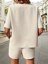 levne Dámské krátké soupravy-Dámské 2 kusy módní streetwear denní krátké soupravy krátký rukáv kulatý výstřih grafický šňůrkový neformální denní bílá růžová zelená léto standardní střih