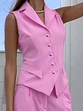 cheap Women’s Short Sets-Women&#039;s Active Basic Cotton Linen Sets Vest Pants Sets Sleeveless Shirt Collar Solid Color Dubbele Rij Knopen Outdoor Date Pink Blue Summer Regular Fit