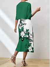 halpa Kukkamekko-Naisten kaksiosaiset mekot midi-mekko takilla elegantti A-linjainen mekko puolihihainen juhla cocktail kukkaprintti V-kaula-aukko häät vieras päivittäinen sininen vihreä säännöllinen istuvuus